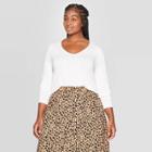 Women's Plus Size Long Sleeve V-neck T-shirt - Ava & Viv White 3x, Women's,