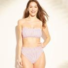 Women's Ruffle Bandeau Bikini Top - Xhilaration Red Stripe D/dd Cup
