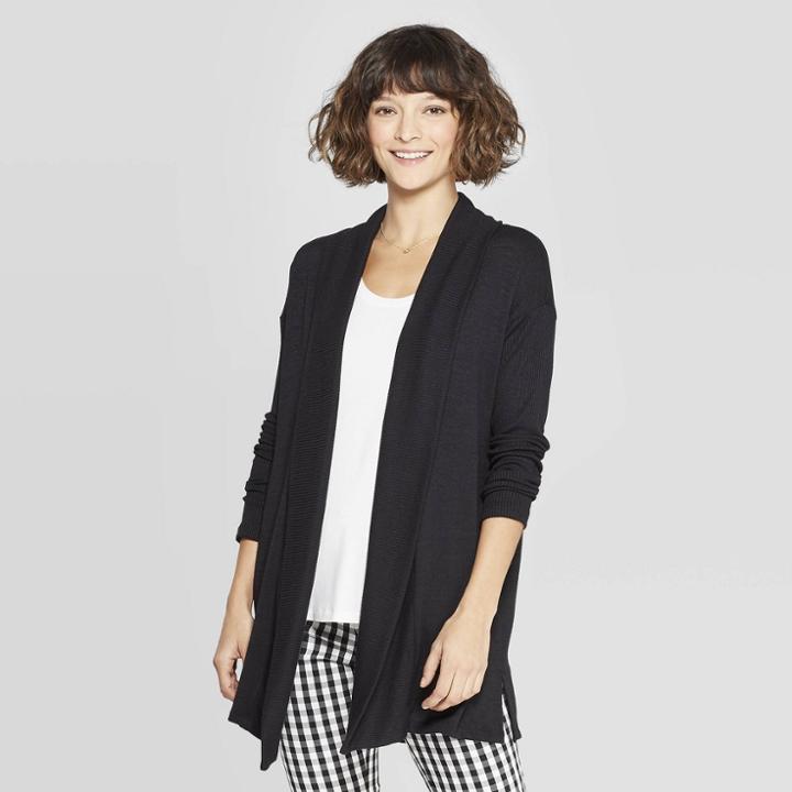 Women's Casual Fit Long Sleeve Open Knit Cardigan - A New Day Black