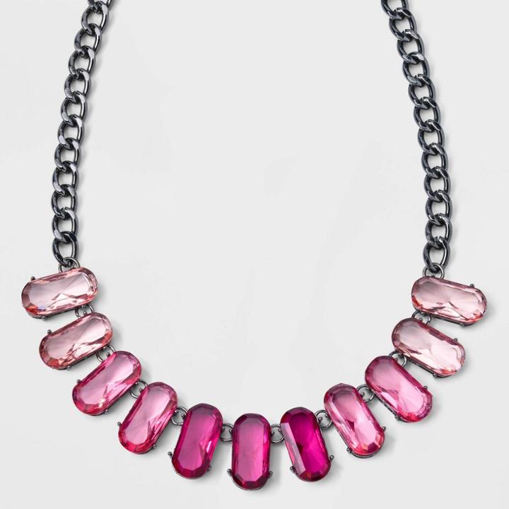 Oval Drop Rhinestone Collar Necklace - A New Day Pink
