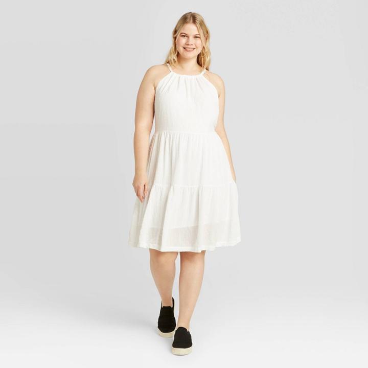 Women's Plus Size Sleeveless Tiered Dress - A New Day White 1x, Women's,