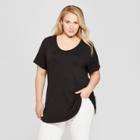 Women's Plus Size Short Sleeve Scoop Neck Relaxed T-shirt - Ava & Viv Black