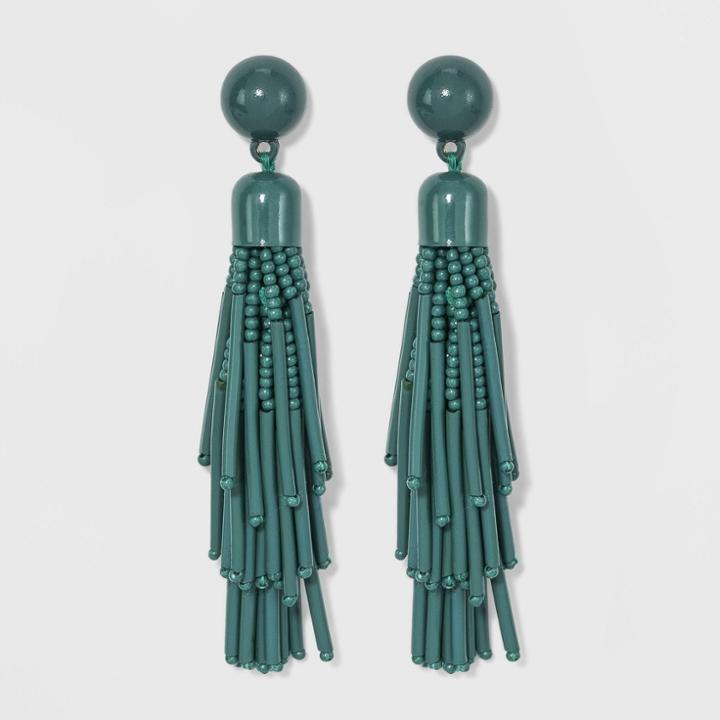 Linear Beaded Tassel Drop Earrings - A New Day Teal