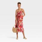 Women's Spaghetti Strap Smocked Dress - A New Day Dark Red Floral