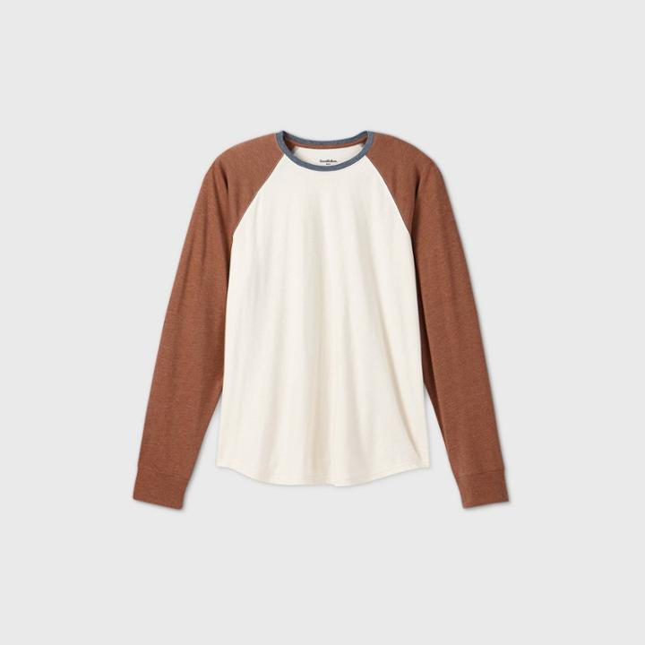 Men's Tall Standard Fit Long Sleeve Baseball T-shirt - Goodfellow & Co Brown