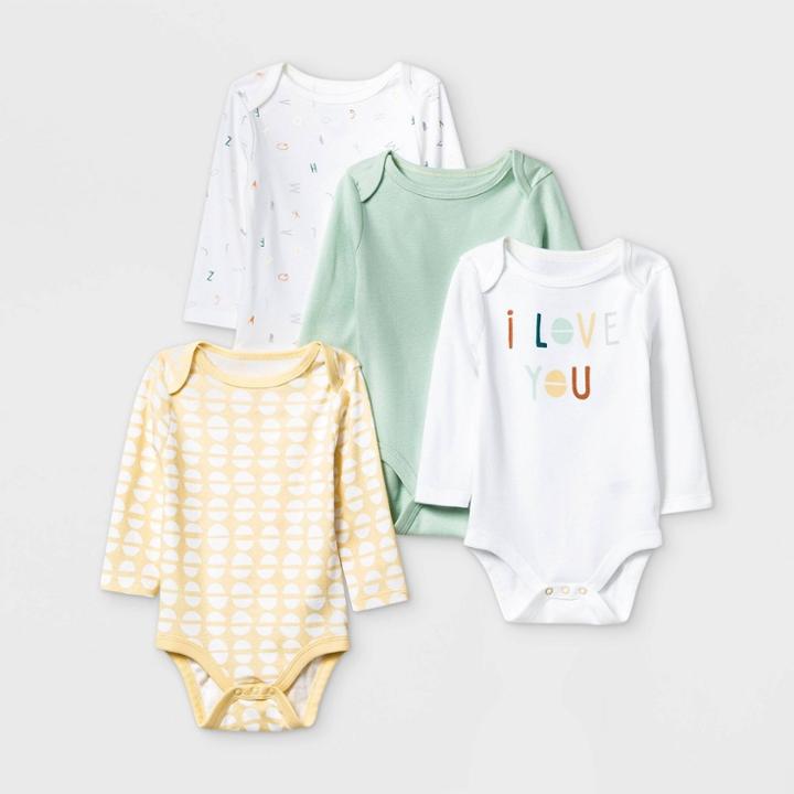 Baby Boys' 4pk Long Sleeve Bodysuit - Cloud Island Mint/yellow/white Newborn