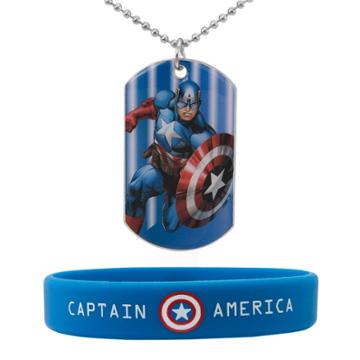 Boys' Captain America Dogtag Rubber Bracelet Set,