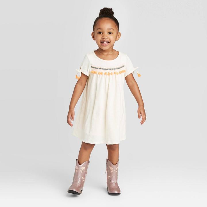Toddler Girls' Embroidered Tassel Knit Dress - Art Class White 12m, Toddler Girl's
