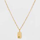 Gold Over Silver Plated Emerald And Cubic Zirconia Tag Pendant Necklace - A New Day Green