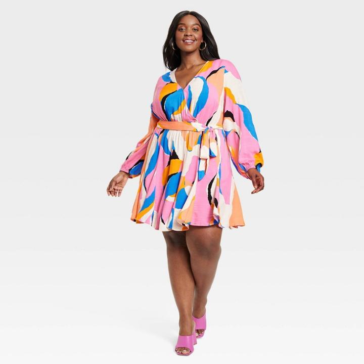 Women's Balloon Long Sleeve Woven Dress - Ava & Viv Xxl,