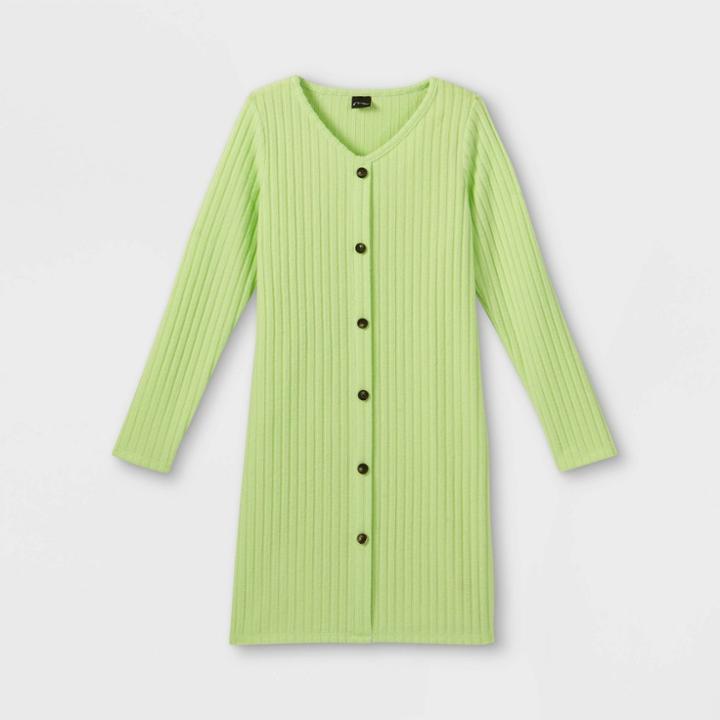 Girls' Cozy Button-front Long Sleeve Dress - Art Class