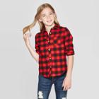 Plus Size Girls' Long Sleeve Buffalo Plaid Woven Button-down - Cat & Jack Red