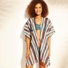 Women's Open Front Kimono Cover Up - Kona Sol Multi Stripe