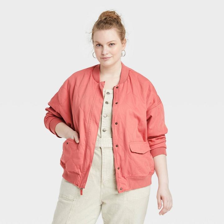 Women's Plus Size Quilted Utility Jacket - Universal Thread Pink