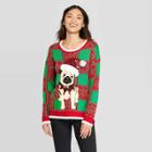 Women's Plaid Long Sleeve Dog Sweater - 33 Degrees (juniors') - Red/green