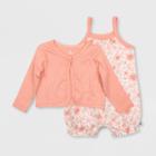 Honest Baby Girls' 2pc Organic Cotton Sugar Swizzle Bubble Romper And Linear Dot Cardigan Set - Pink Newborn