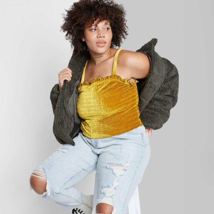 Women's Plus Size Smocked Cropped Tank Top - Wild Fable Gold