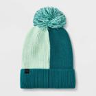 Girls' Colorblock Pom Beanie - All In Motion Turquoise Green
