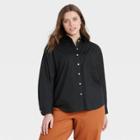 Women's Plus Size Long Sleeve Button-down Boyfriend Shirt - A New Day Black