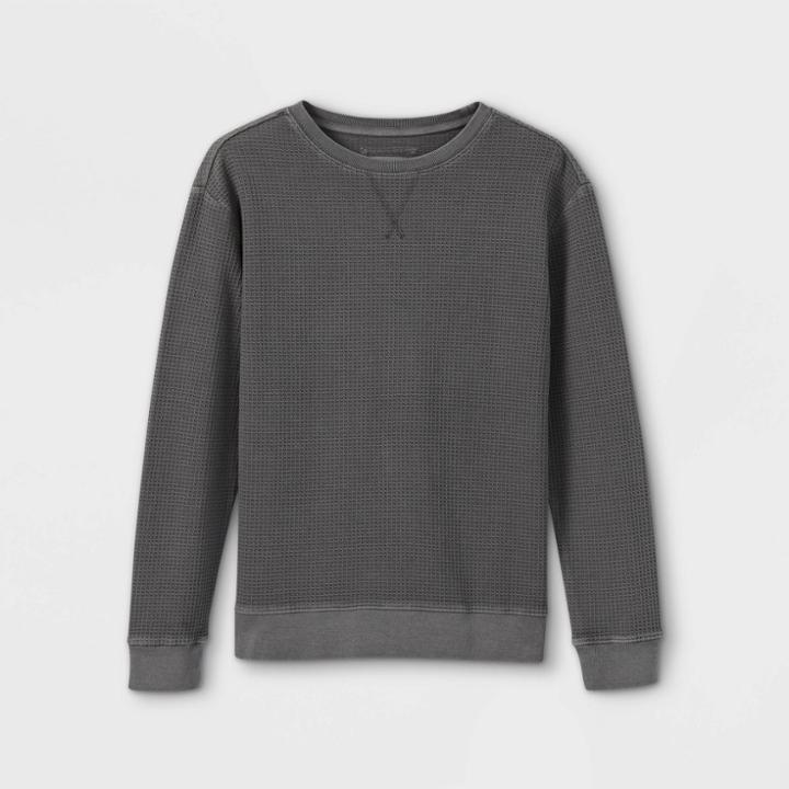 Boys' Garment Washed Waffle Crew Long Sleeve T-shirt - Cat & Jack Charcoal Gray