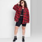 Women's Plus Size Long Sleeve Hi-low Oversized Flannel Shirt - Wild Fable Red Plaid