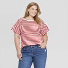 Women's Plus Size Striped Short Sleeve Crewneck Relaxed T-shirt - Ava & Viv Red