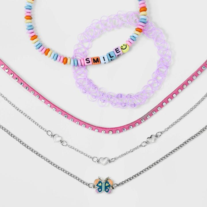 Girls' 5pk Butterfly Charm And 'smile' Letter Beads Choker Set - Cat & Jack , Red