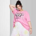 Women's Plus Size Ascot + Hart Racer Short Sleeve Graphic Boyfriend T-shirt - Pink
