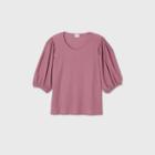 Women's Plus Size Puff 3/4 Sleeve Scoop Neck Top - Ava & Viv Pink