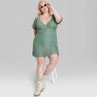 Women's Plus Size Short Sleeve Satin Skater Dress - Wild Fable