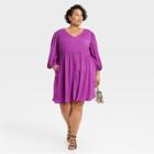Women's Plus Size Long Sleeve Knit Babydoll Dress - Ava & Viv Purple X