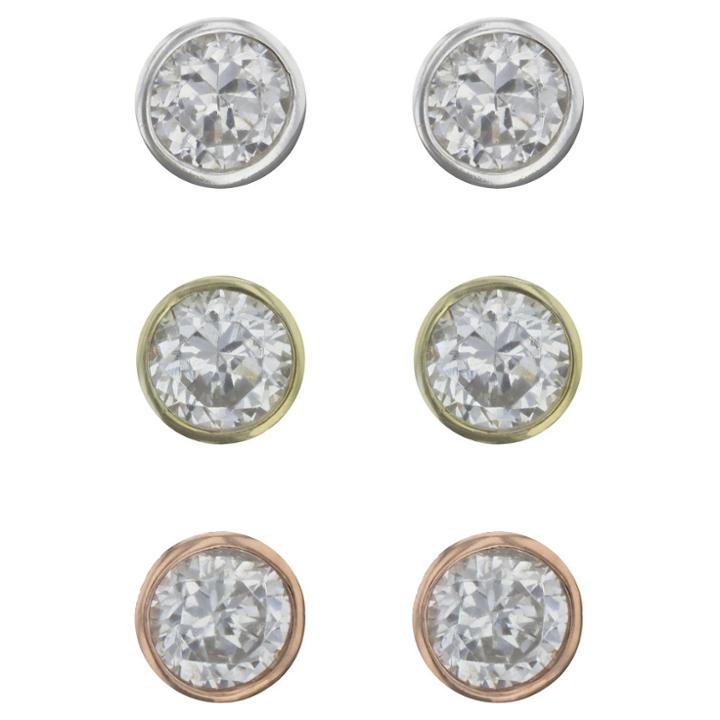 Distributed By Target Bezel Set Studs Earrings Sterling - 3pk - Silver/rose Gold