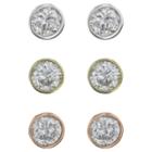 Distributed By Target Bezel Set Studs Earrings Sterling - 3pk - Silver/rose Gold