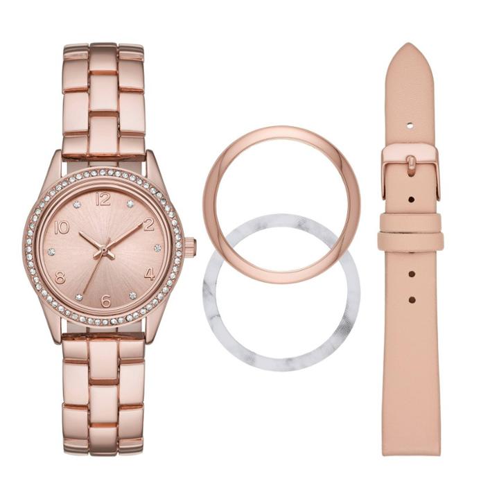 Women's Interchangeable Strap And Bezel Watch Set - A New Day Rose Gold, Women's,