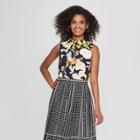 Women's Floral Print Mock Neck Tank Top - Who What Wear Black/white Xs, Black/white Floral