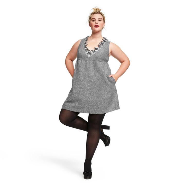 Women's Plus Size Sleeveless Metallic Boucle V-neck Shift Mini Dress - Anna Sui For Target Silver 2x, Women's,