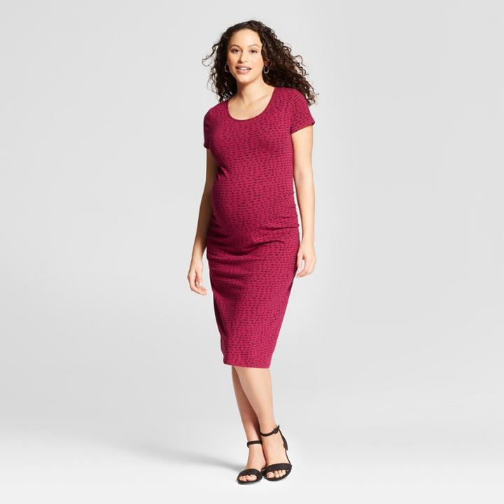 Maternity Short Sleeve Shirred Printed T-shirt Dress - Isabel Maternity By Ingrid & Isabel Forever Berry/navy Xxl, Women's, Red