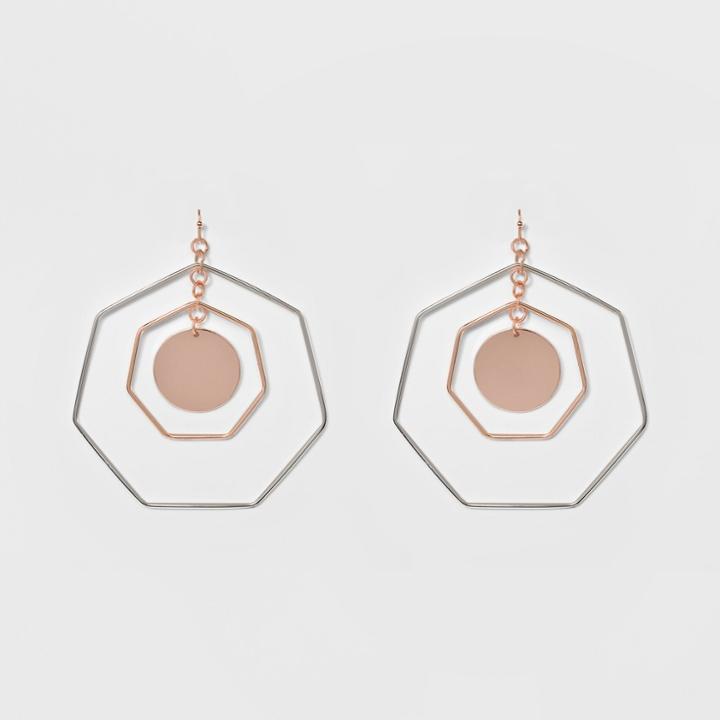 Hexagon And Disc Earrings - A New Day Silver/rose Gold