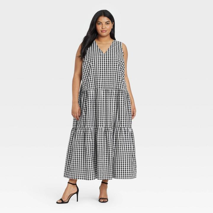 Women's Plus Size Sleeveless Dress - Who What Wear Black/white Gingham Check