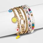 Smiley Face And Flowers Multi-strand Bracelet - Wild Fable Gold