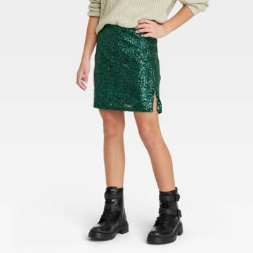 Girls' Notch Front Sequin Skirt - Art Class Green