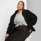 Women's Plus Size Zip-up Hooded Sherpa Jacket - Wild Fable Black 1x, Women's,