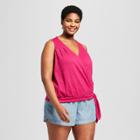 Women's Plus Size Wrap Front Knot Blouse - Universal Thread Pink X