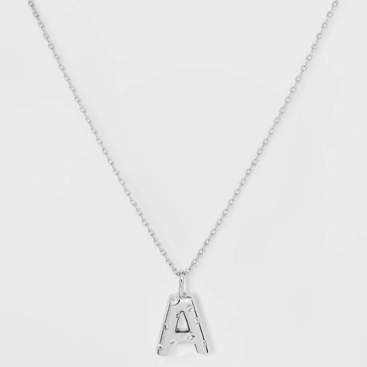 Silver Plated Cubic Zirconia 'a' Pendant Necklace - A New Day