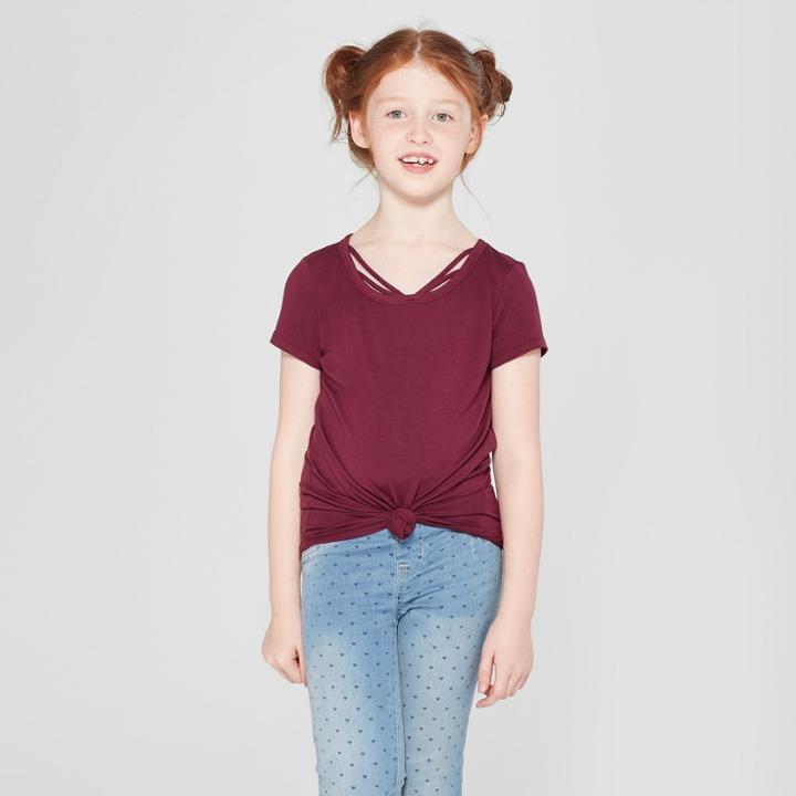 Girls' Bar Front Short Sleeve T-shirt - Art Class Red