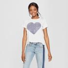 Women's Heart Stripe Short Sleeve Boyfriend T-shirt - Grayson Threads (juniors') White