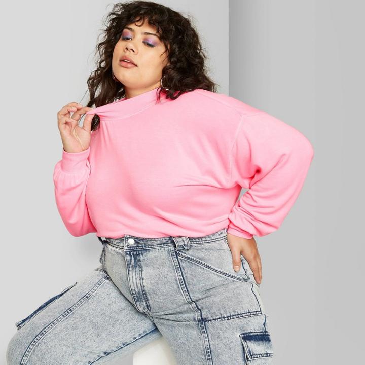 Women's Plus Size Crewneck Cropped Sweatshirt - Wild Fable Pink 1x, Women's,