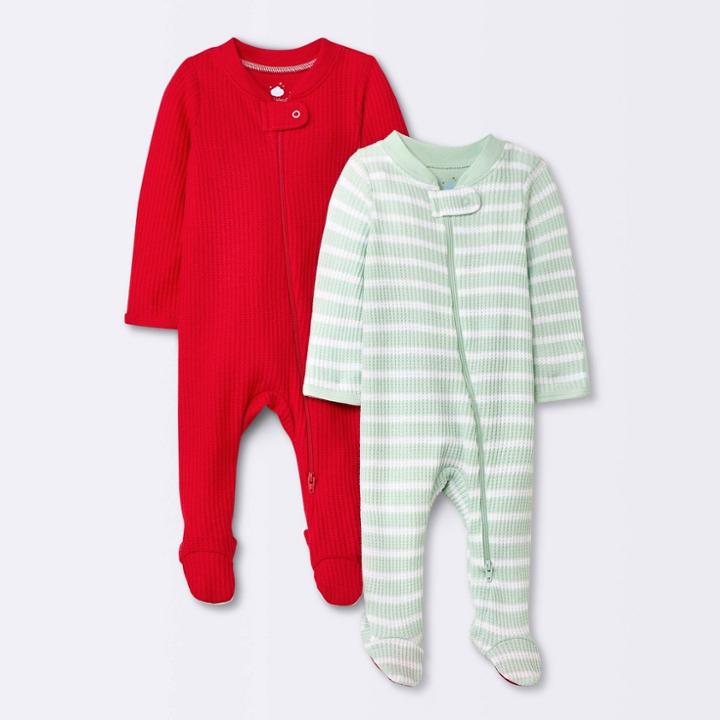 Baby 2pc Waffle Sleep N' Play - Cloud Island Mint Green/red