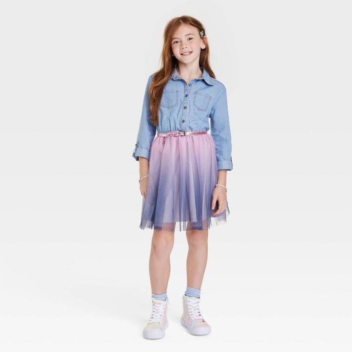 Zenzi Girls' Denim Tutu Dress - Blue