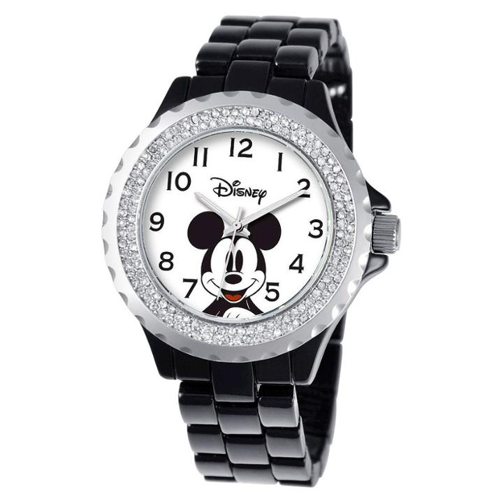 Women's Disney Mickey Mouse Enamel Sparkle Watch - Black,